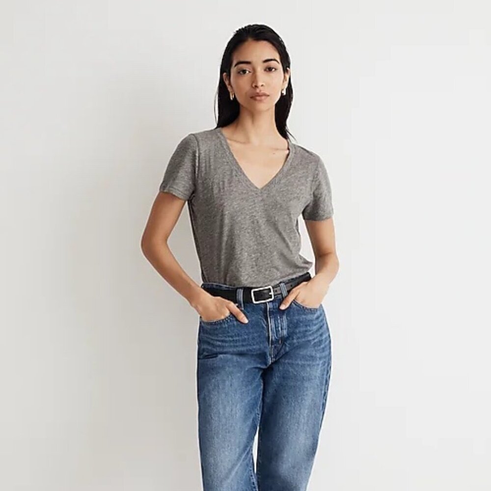 Madewell Whisper Cotton V-Neck Tee Heathered Grey XS